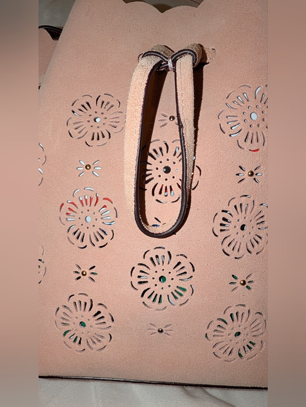 Coach Bucket Bag 18 w/ Cut Out TEA ROSE Suede Crossbody 25193 Pink Rose VGUC - Picture 6 of 14